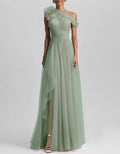 One-Shoulder Ruffled High-Slit Maxi Dress