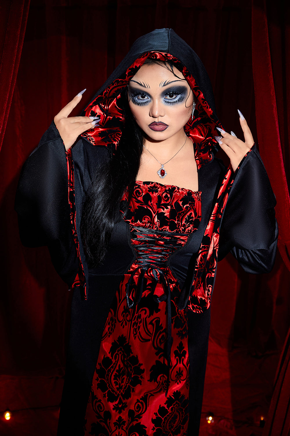 Halloween Costume Red Trumpet Sleeve Knitted Maxi Dress(Ships 24h)