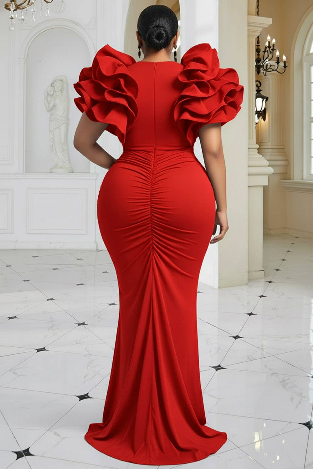 Black V Neck 3D Elegant Bodycon Maxi Dresses