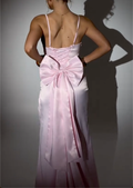 Pink/Blue Satin Maxi Dress with Crystal Straps, Deep V Back & Oversized Bow