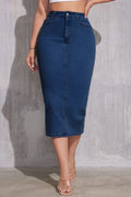 Ladies High-Waist Slimming Mid-Length Denim Skirt
