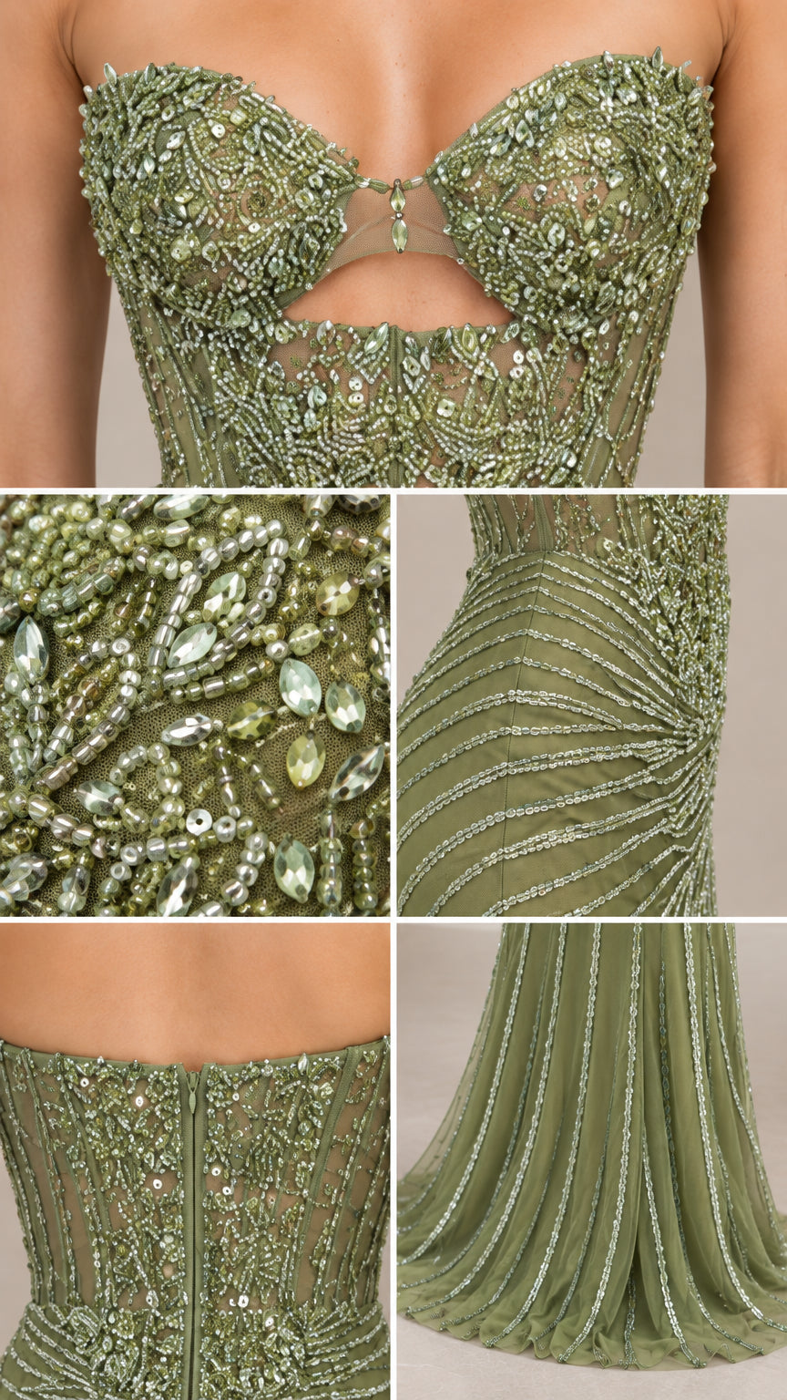 Strapless Beaded Corset Cutout Mermaid Evening Gown