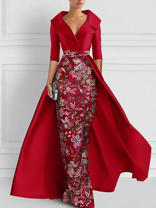Sky Blue Floral Embellished Coat Gown – Elegant Formal Statement Dress