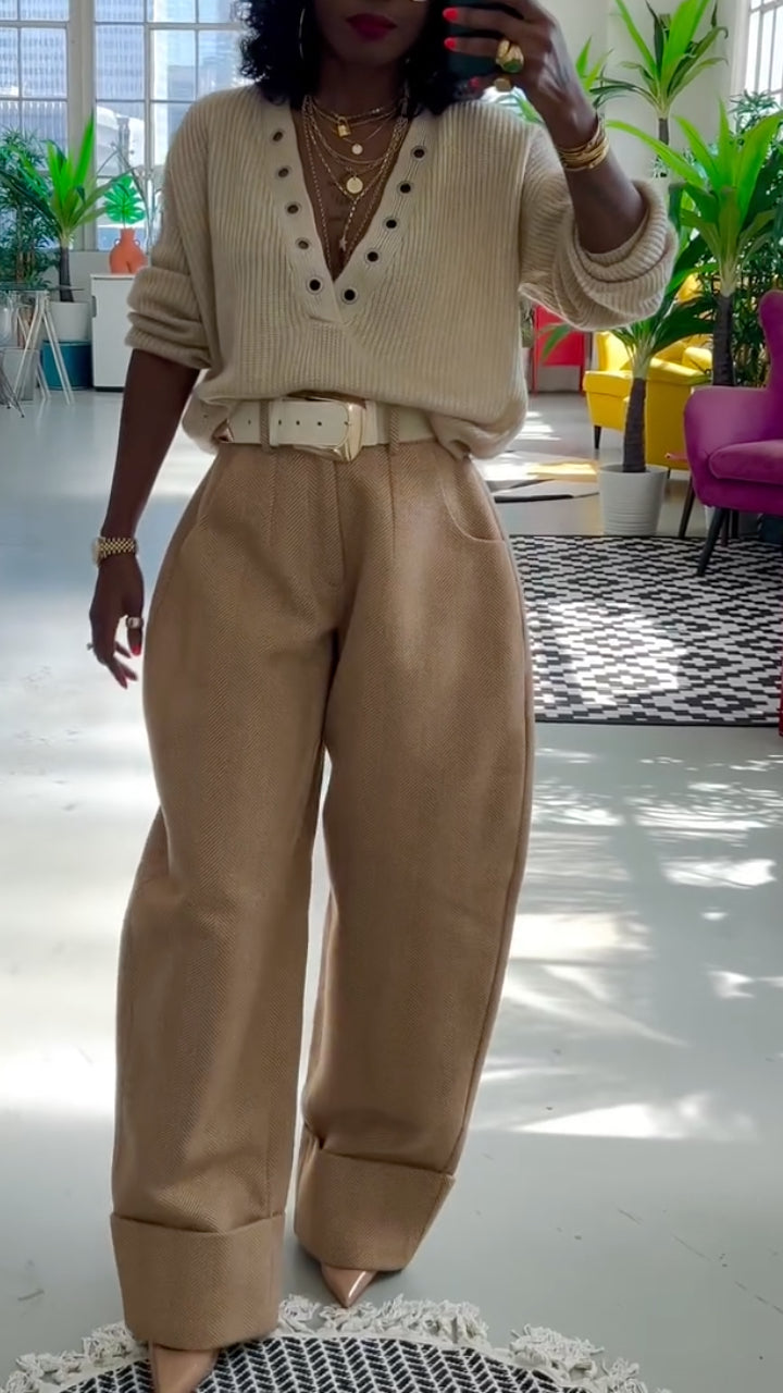 Knit Sweater & Beige Barrel Pants Co‑ord Set