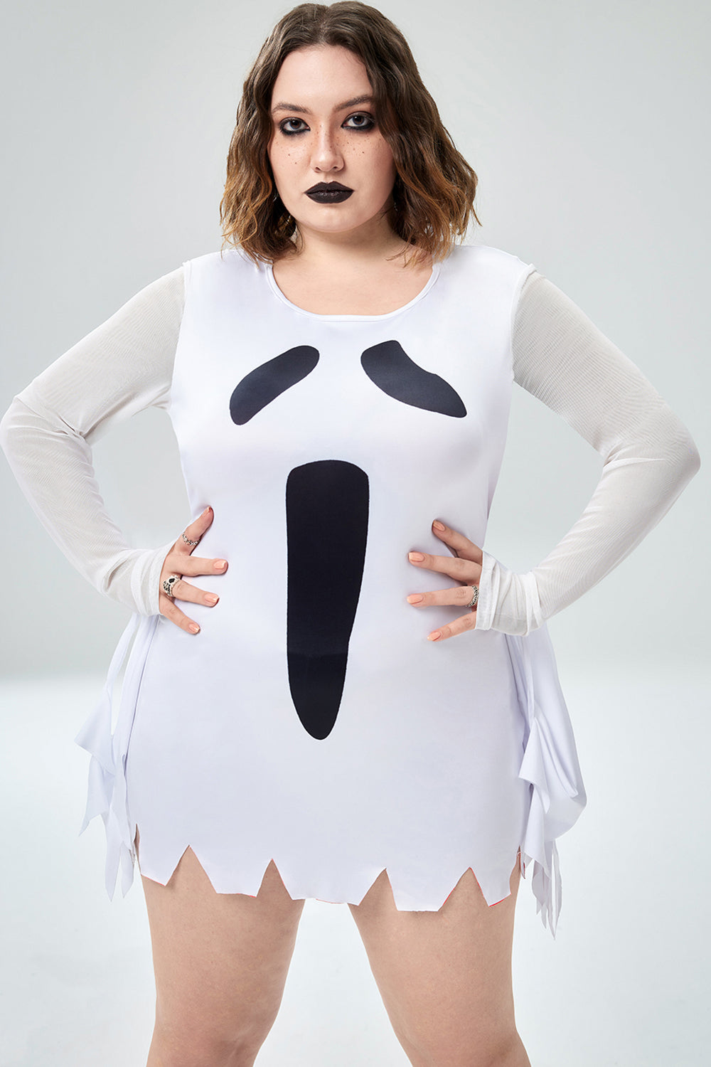 Casual Halloween Costume White Ghost Knitted Mini Dress(Ships 24h)