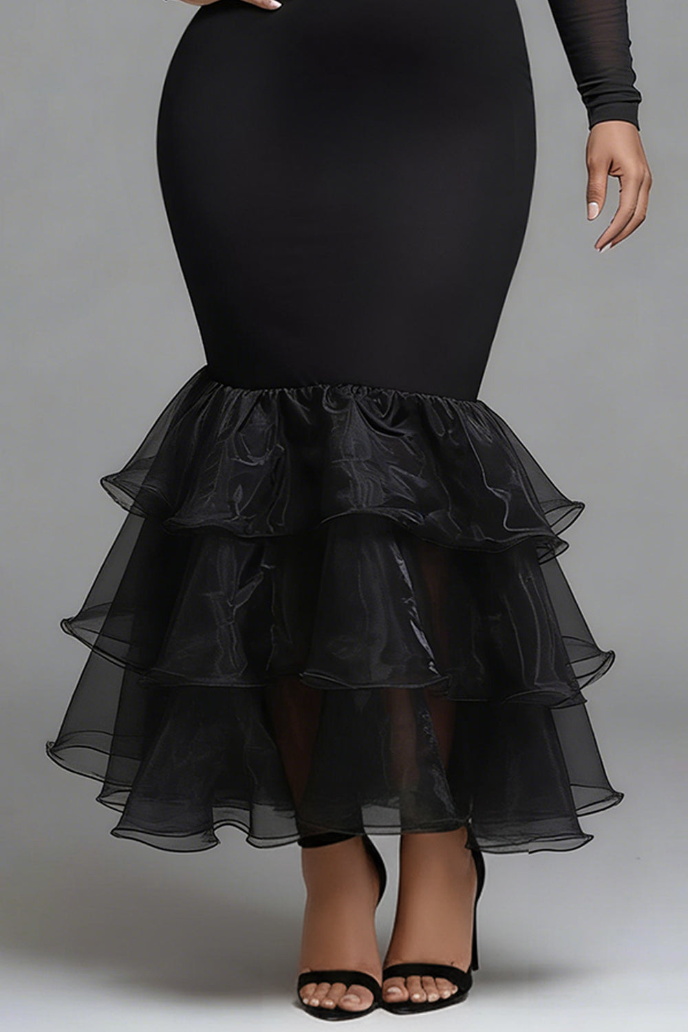 Black Mock Neck Long Sleeve Bodycon Elegant 3D Knitted Maxi Dresses
