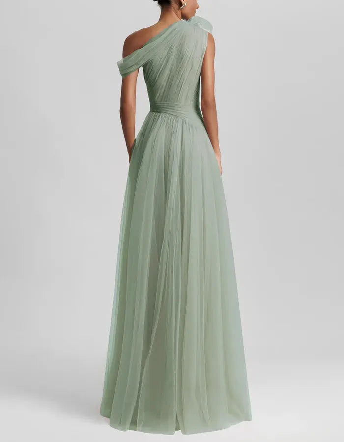 One-Shoulder Ruffled High-Slit Maxi Dress