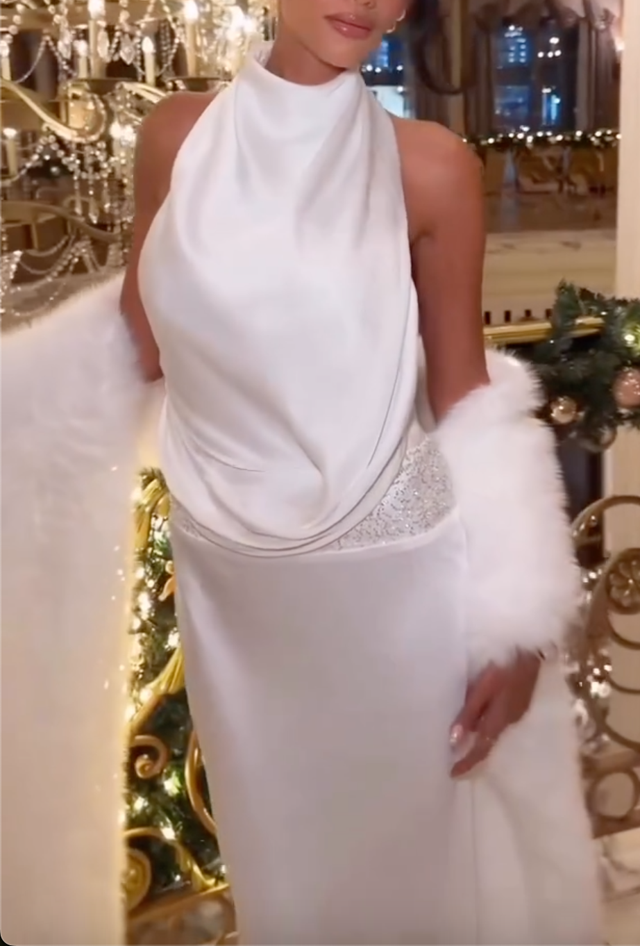 White Satin High Neck Halter Maxi Dress with Open Back