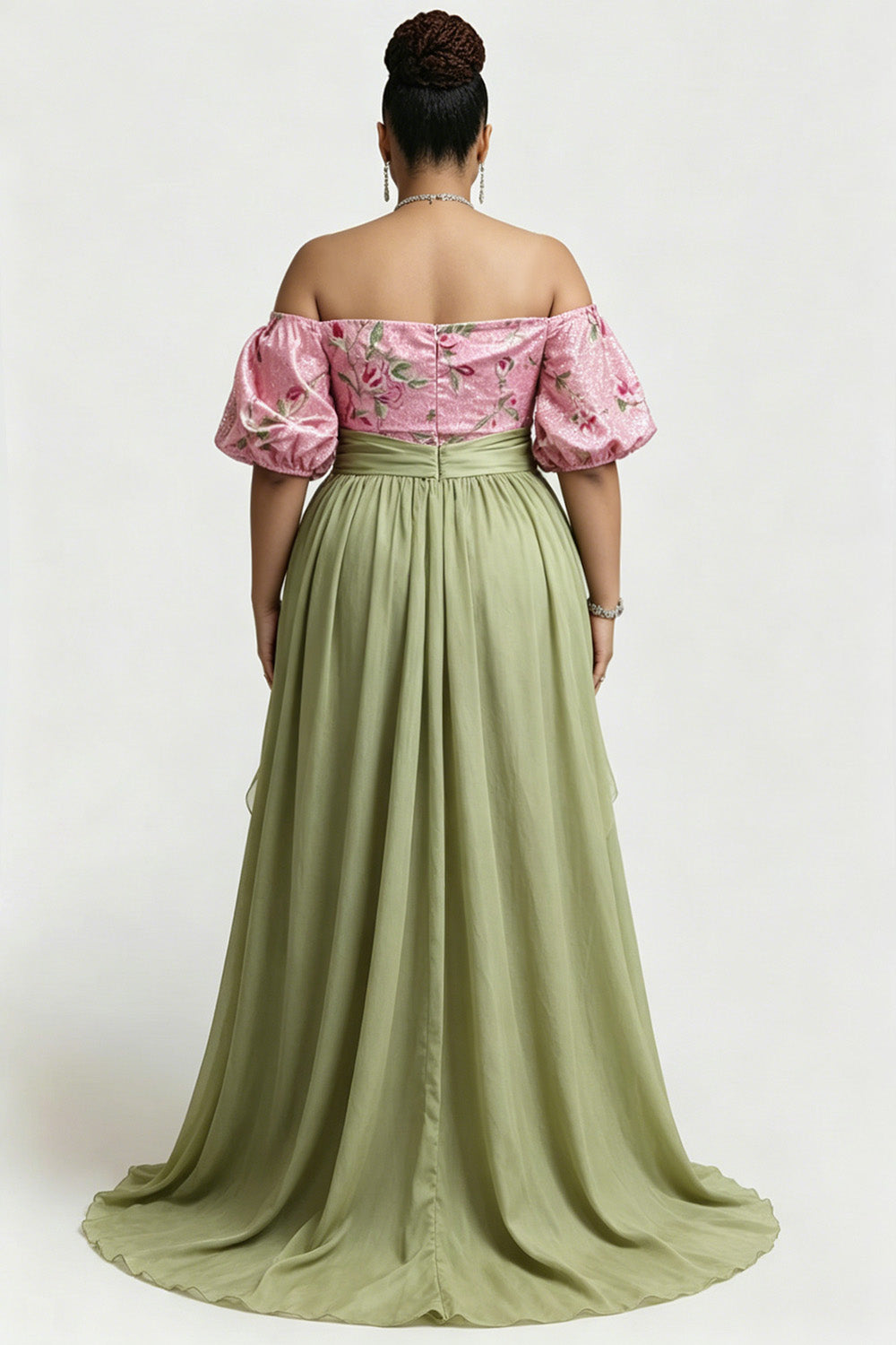 Organza Pink Floral Off The Shoulder Short Sleeve With Skirt Overlay Satin Maxi Dresses