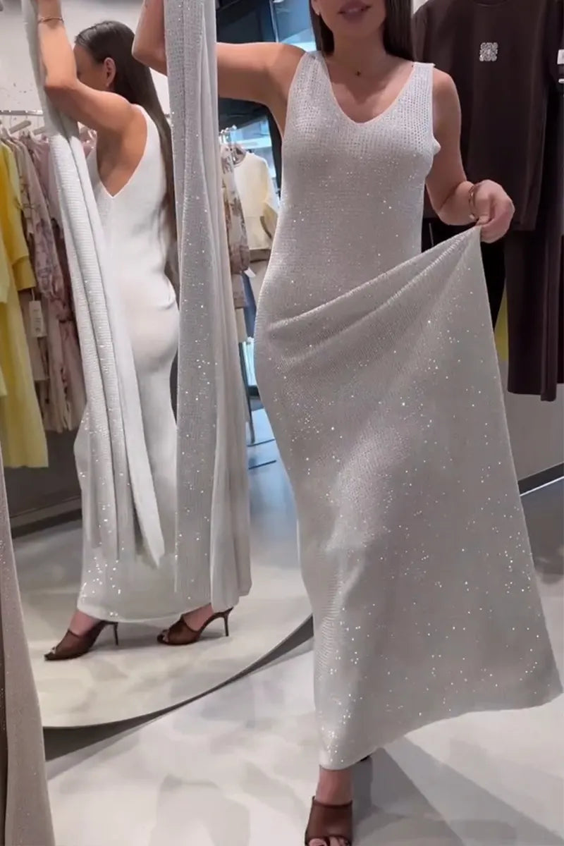 Women's Fashion Sparkling Rhinestone Knit Dress