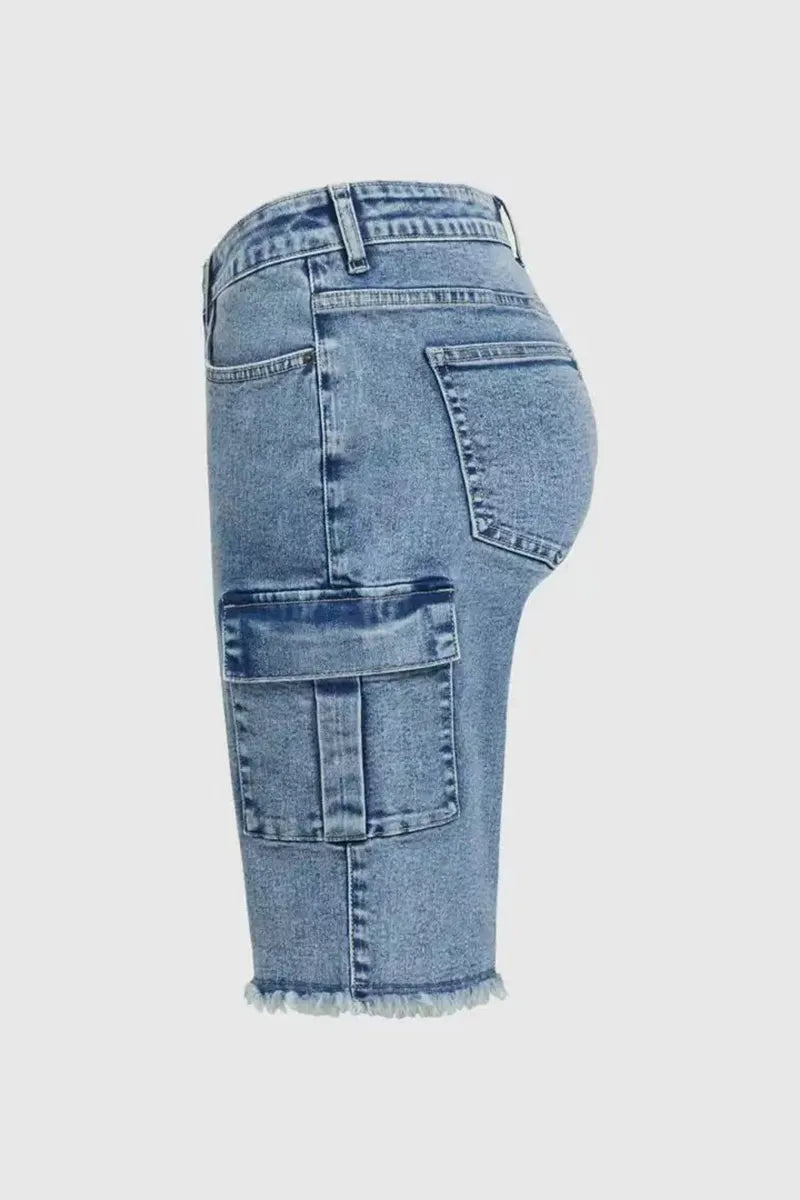 Women's Stretch Washed Side Pocket Denim Shorts