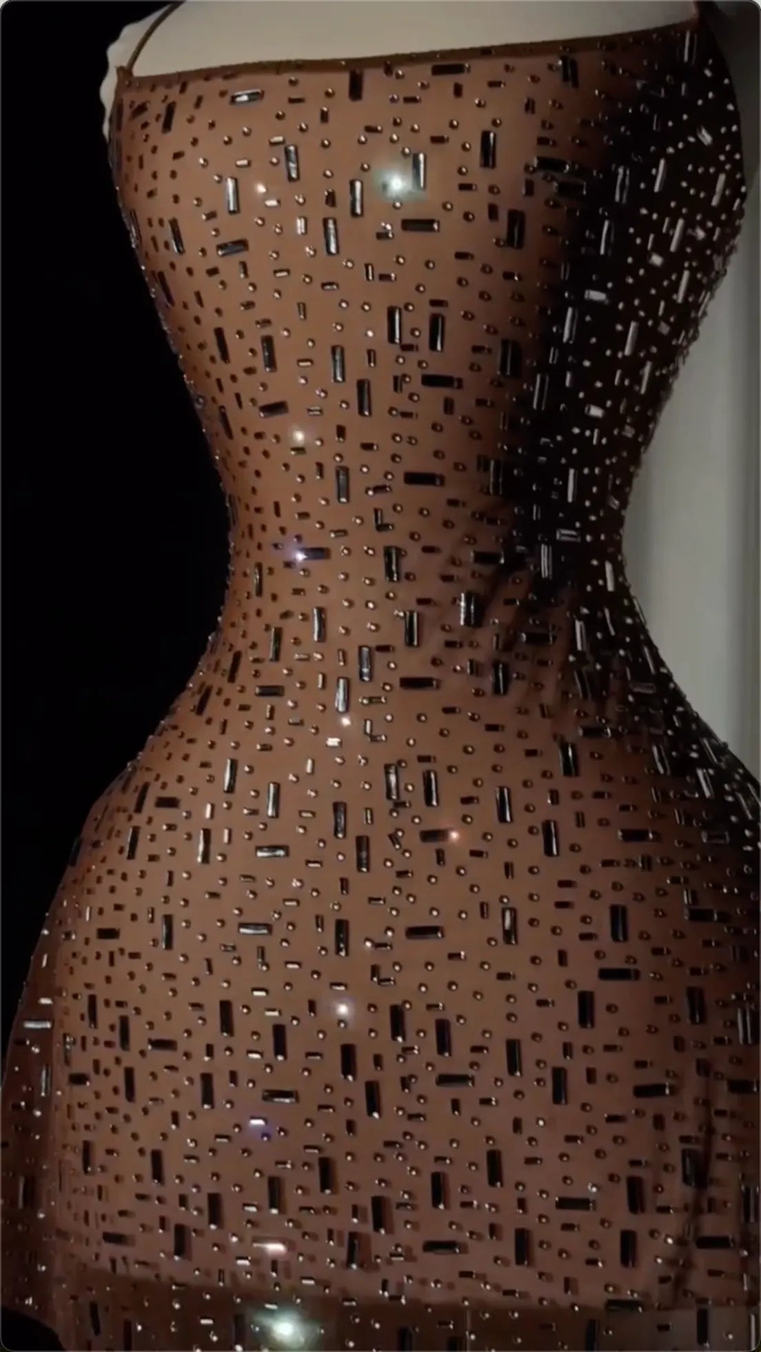 Two Nude Rhinestone Mini Dresses: Asymmetrical Halter vs. Straight Cut - Formal Party Gowns