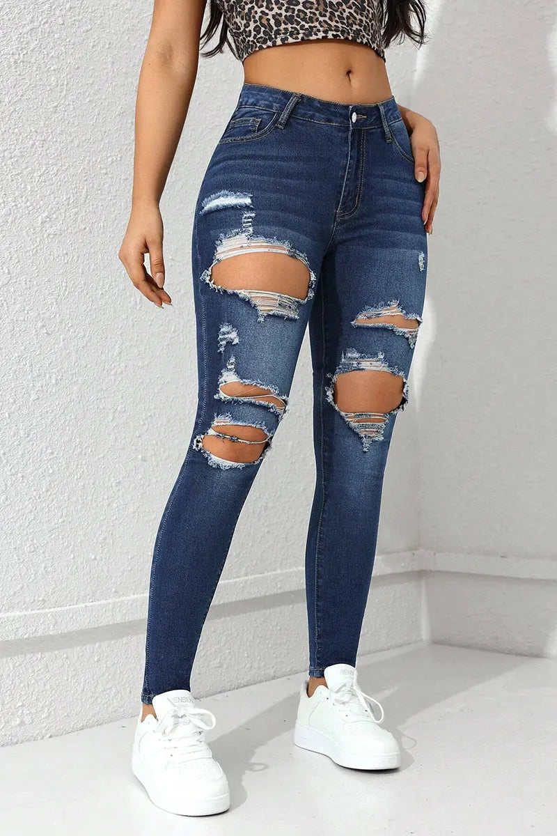 Women's Casual Fashion Ripped Slim Fit Flattering Jeans