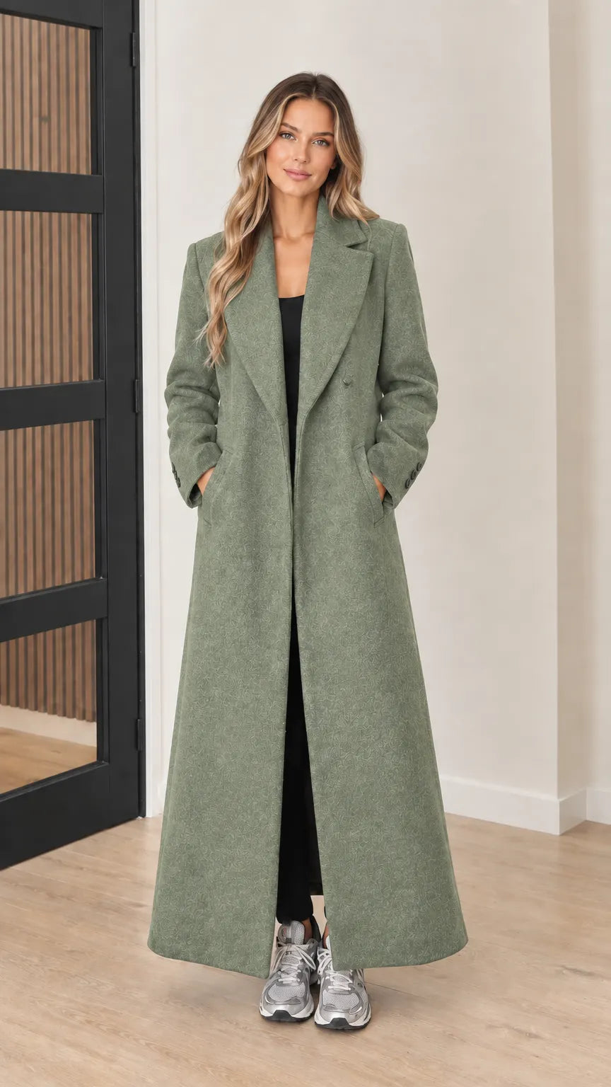 Women's Notch Lapel Floor-Length Maxi Overcoat