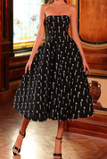 Black Strapless Embellished Tea-Length Maxi Dress