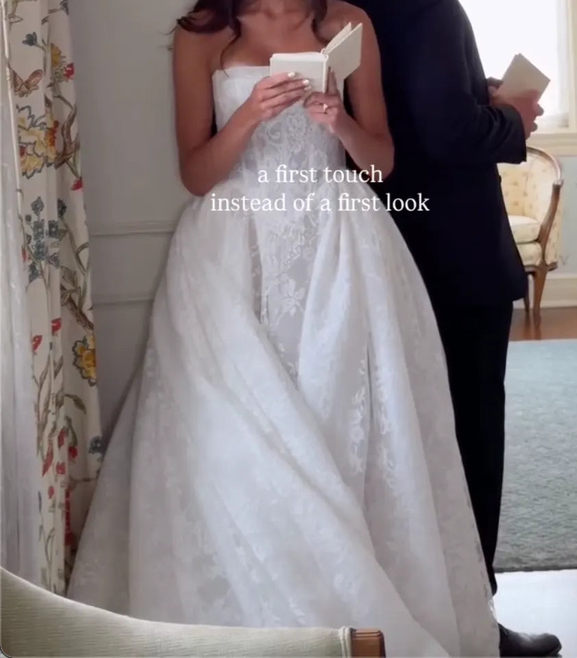 Strapless Floral Lace A-Line Wedding Dress Fitted Corset Bridal Gown With Chapel Train