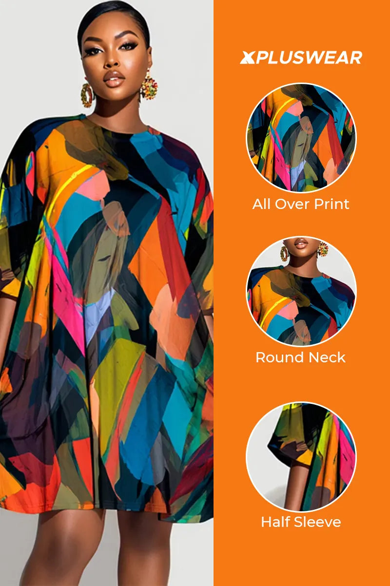 Daily Multicolor All Over Print Round Neck Half Sleeve Mini Dresses