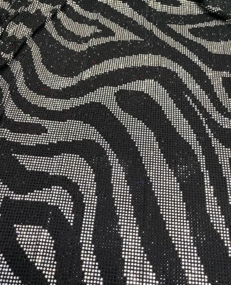 Black & Silver Sequin Zebra Print Spaghetti Strap High-Slit Maxi Dress