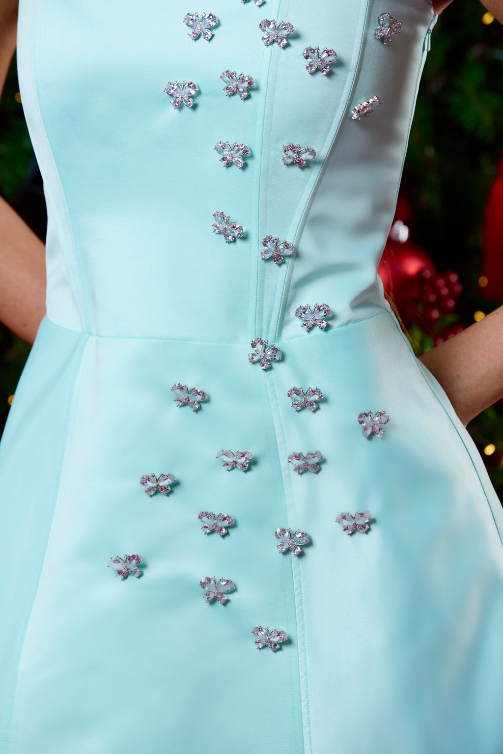 Sky Blue Strapless Crystal Embellished Mini Dress