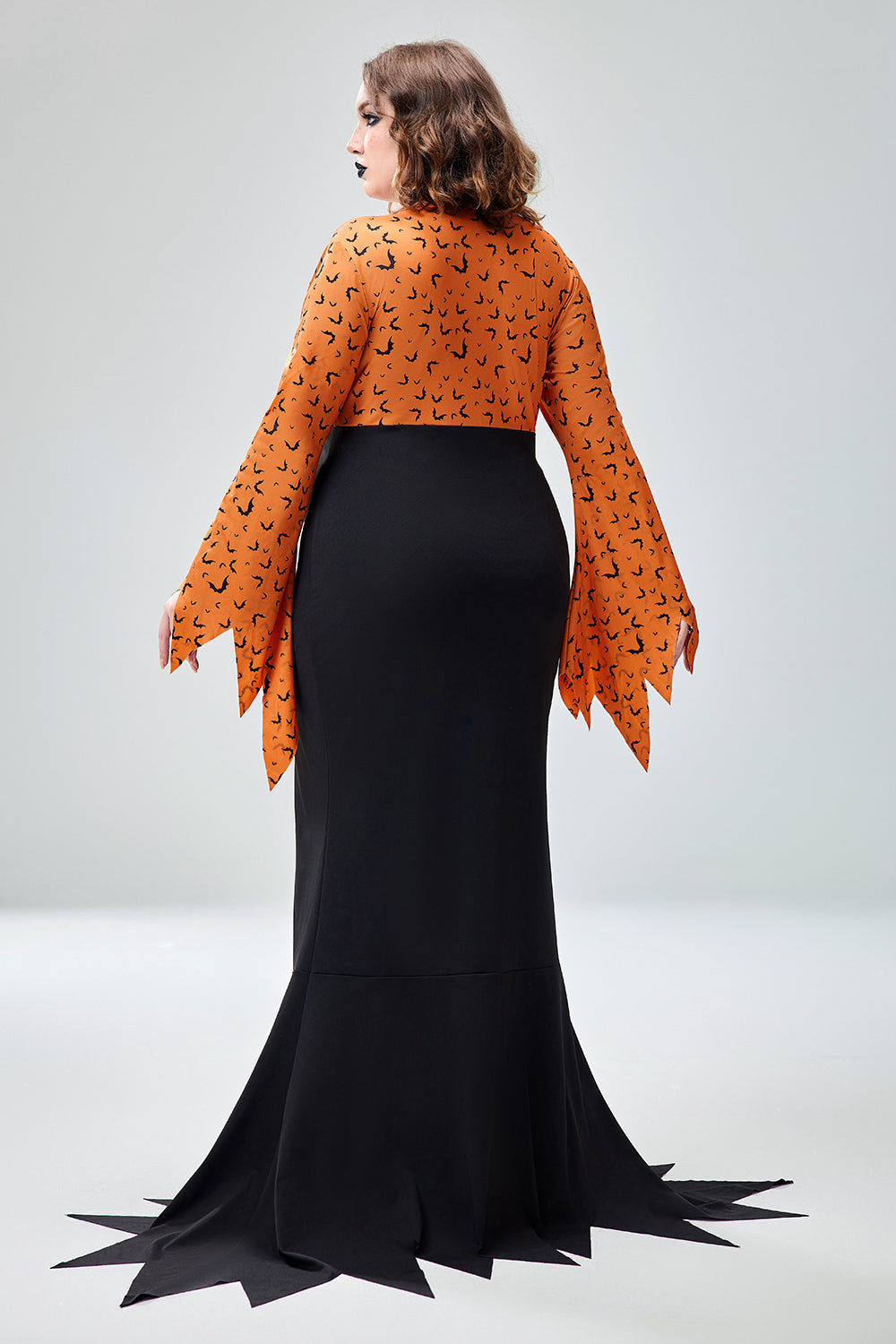 Halloween Costume Orange Bat Print Evil Queen Knitted Maxi Dress(Ships 24h)