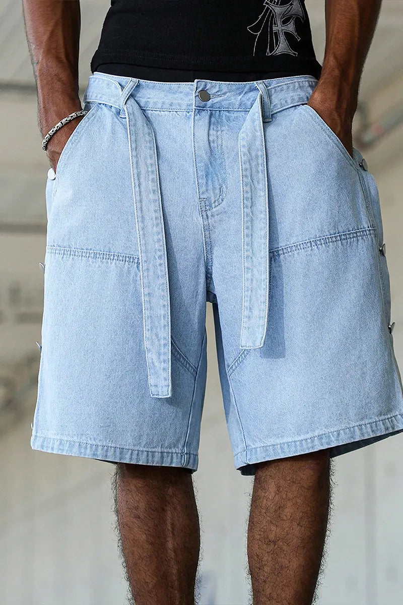 Men's Faded Washed Loose Fit Vintage Casual Denim Shorts