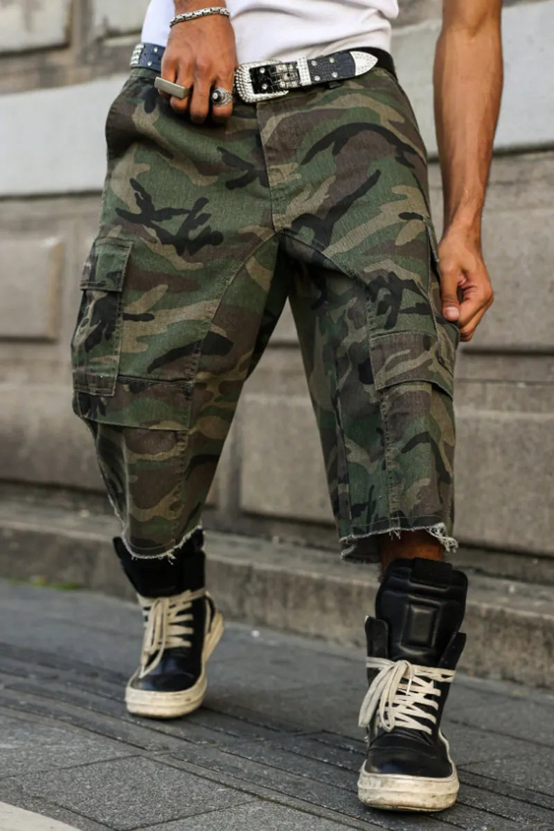 Men's Hot Selling Casual Camouflage Printed Loose Denim Shorts