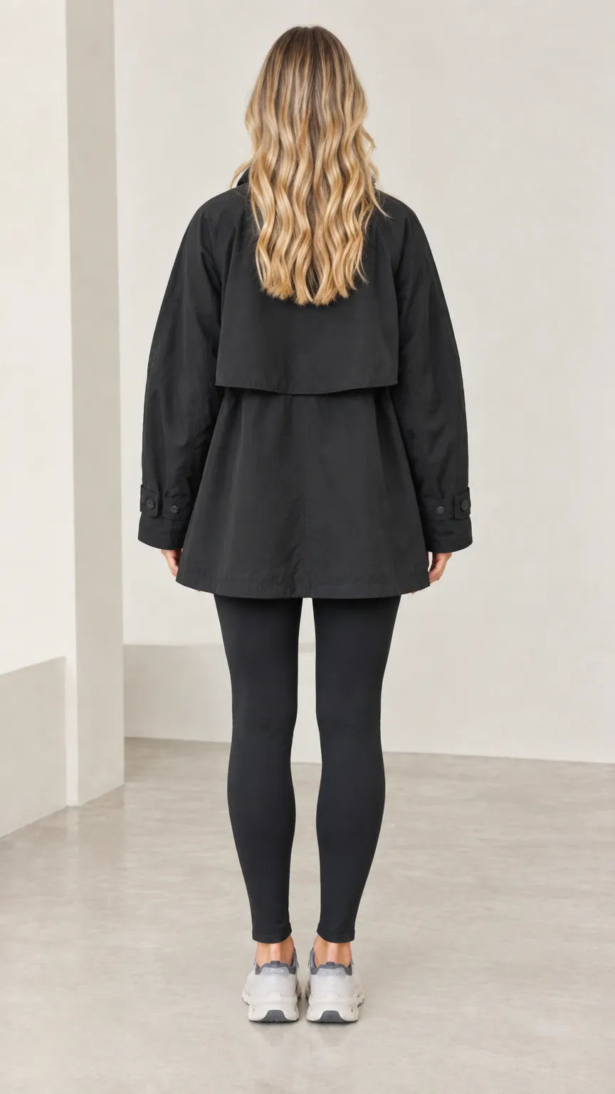 Women's Stand Collar A-Line Swing Trench Jacket with Back Flap