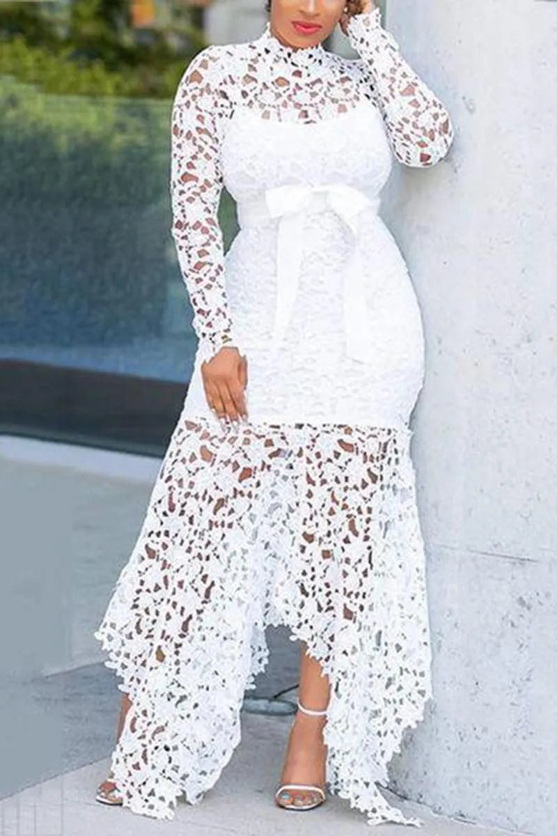 Sheer Maxi Dresses Long Sleeve Lace