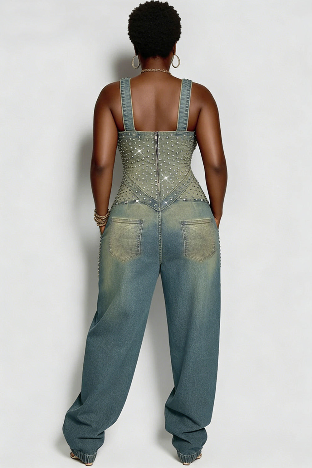 Xpluswear Design Plus Size Festival Light Blue Drilling Casual Denim Jumpsuits