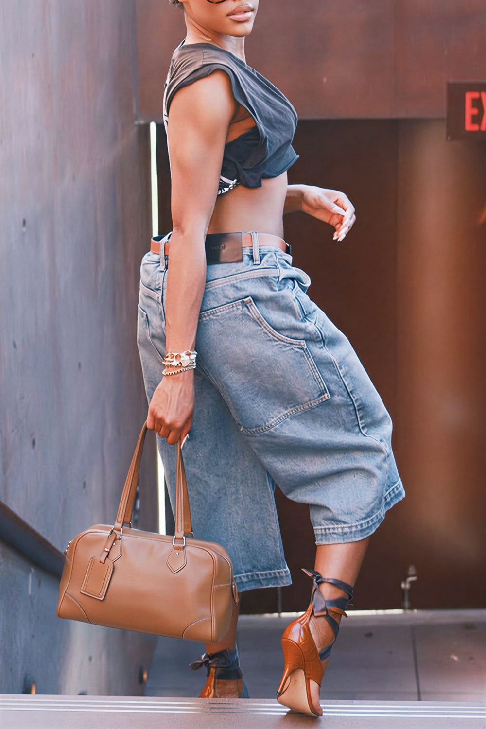 Plus Size Daily Blue Pocket Wide Leg Denim Jeans