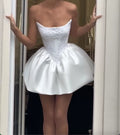 White Strapless Mini Dress - Beaded Satin Ballgown Cocktail Dress