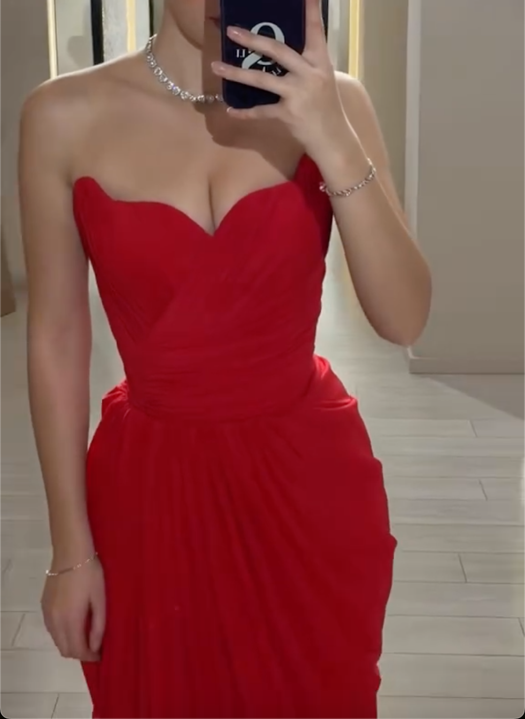 Red Sweetheart Neck Strapless Chiffon Maxi Dress with Draped Skirt