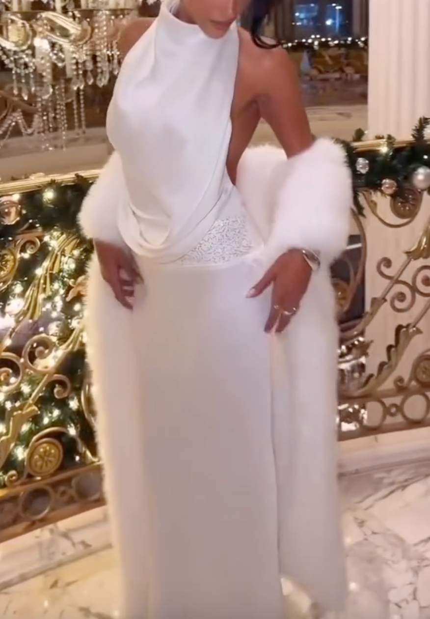 White Satin High Neck Halter Maxi Dress with Open Back