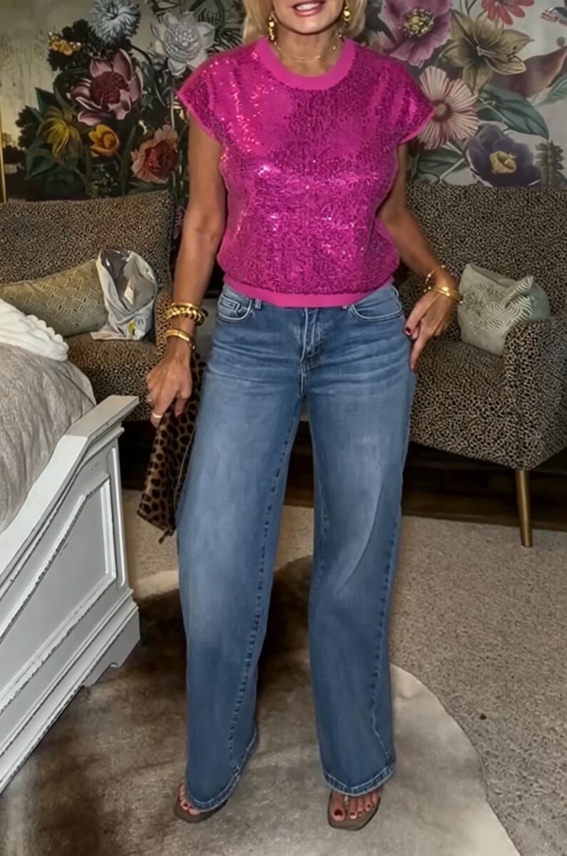 Women's Round Neck Patchwork Sequin Casual Top