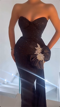 Gorgeous Black Strapless Sequin Bow Mermaid Maxi Dress