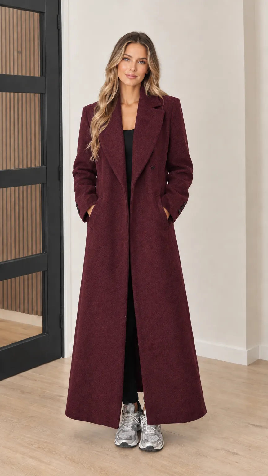 Women's Notch Lapel Floor-Length Maxi Overcoat