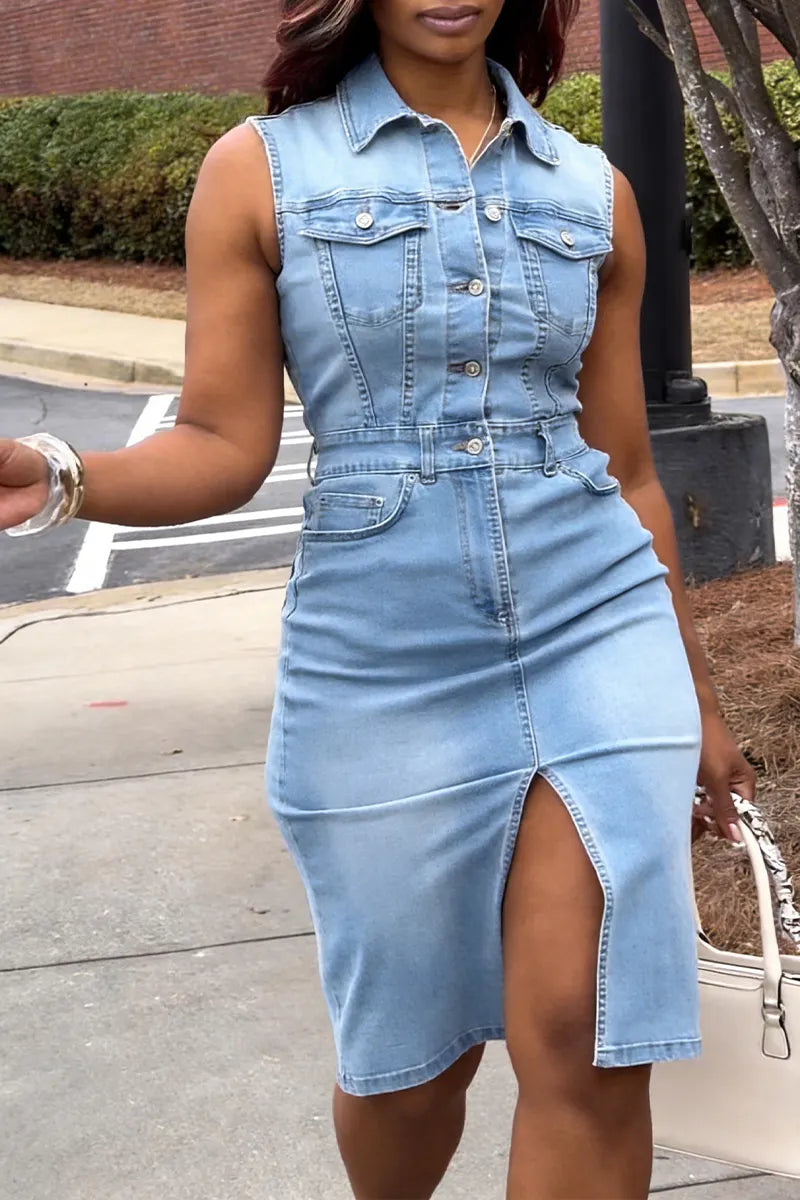 Women's Casual Lapel Slim Pencil Denim Dress