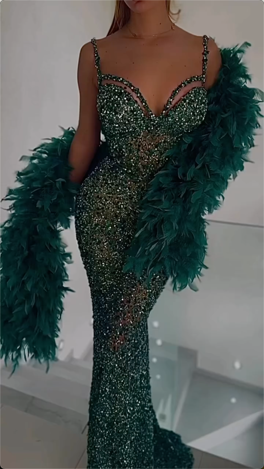 Opulent Emerald Green Crystal-Encrusted Mermaid Maxi Dress