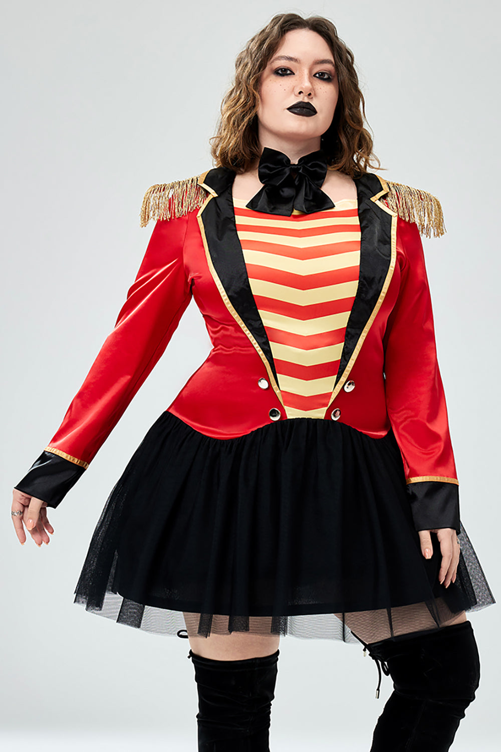 Halloween Costume Red Mesh Tulle Satin Mini Dress (With Bow Tie)(Ships 24h)