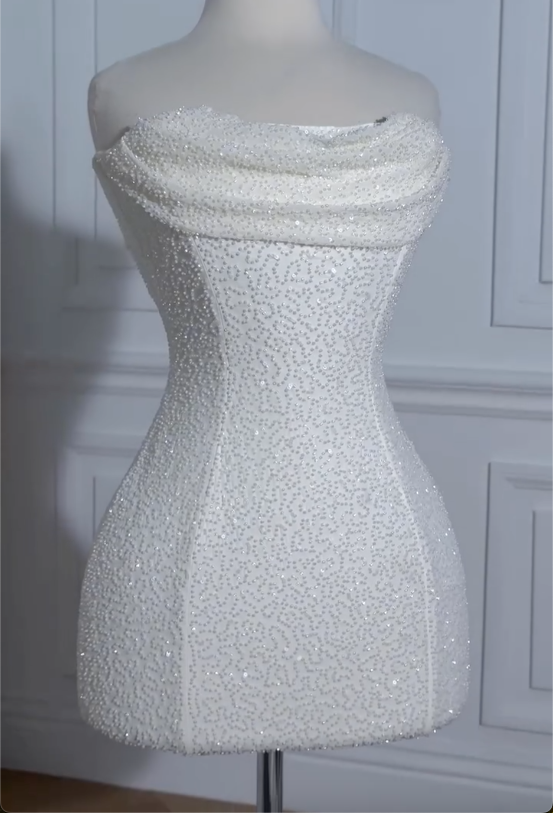 2-Color Strapless Pearl-Embellished Corset Mini Dresses - Pink / White Formal Party Gowns