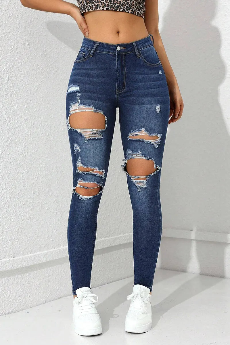 Women's Casual Fashion Ripped Slim Fit Flattering Jeans