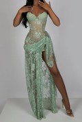 Mint Green Lace & Sequin Strapless Corset Maxi Dress
