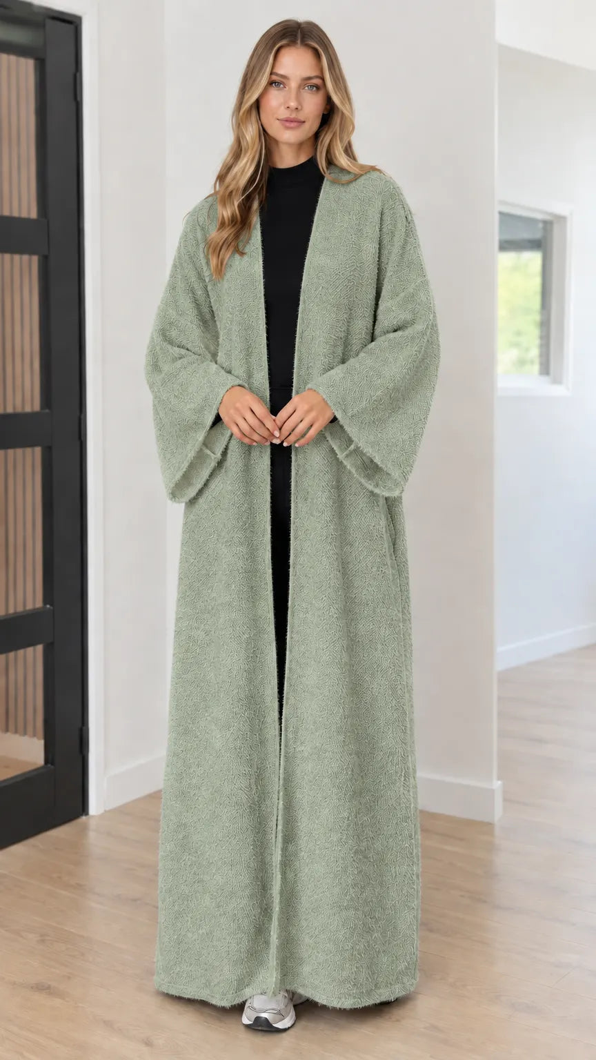 Women's Textured Bouclé Maxi Duster Cardigan Coat