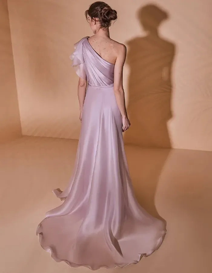 One Shoulder Solid Color Maxi Dress