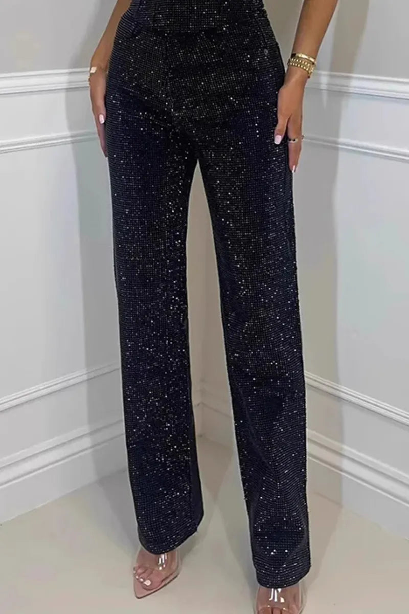 Ladies' Sexy Off Shoulder Sparkling Rhinestone Denim Top & Jeans