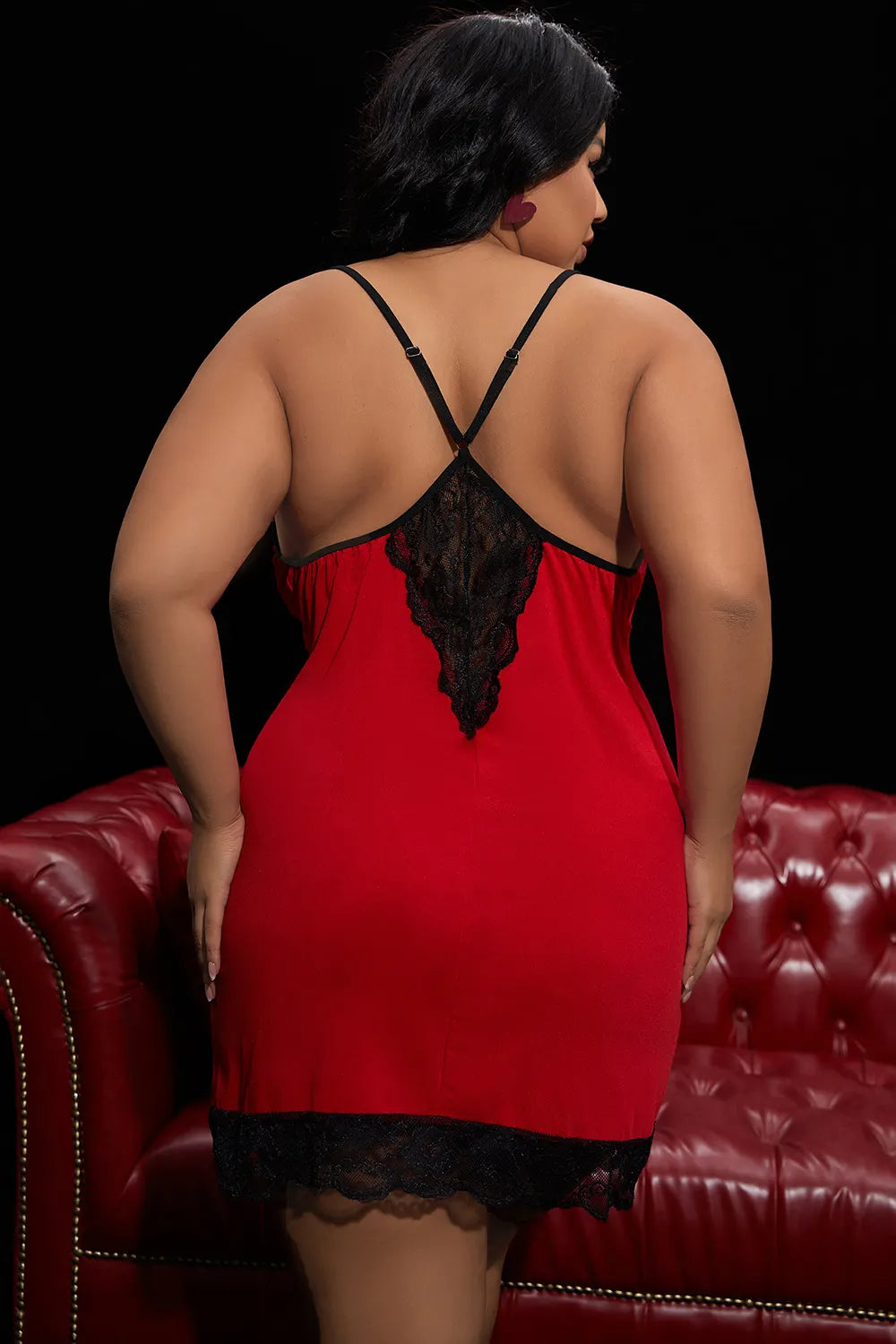 Sleepwear Red Contrast Silk Sleepwear Mini Dresses
