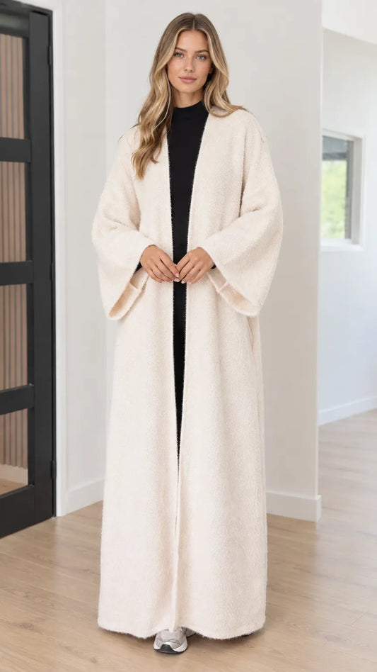 Women's Textured Bouclé Maxi Duster Cardigan Coat