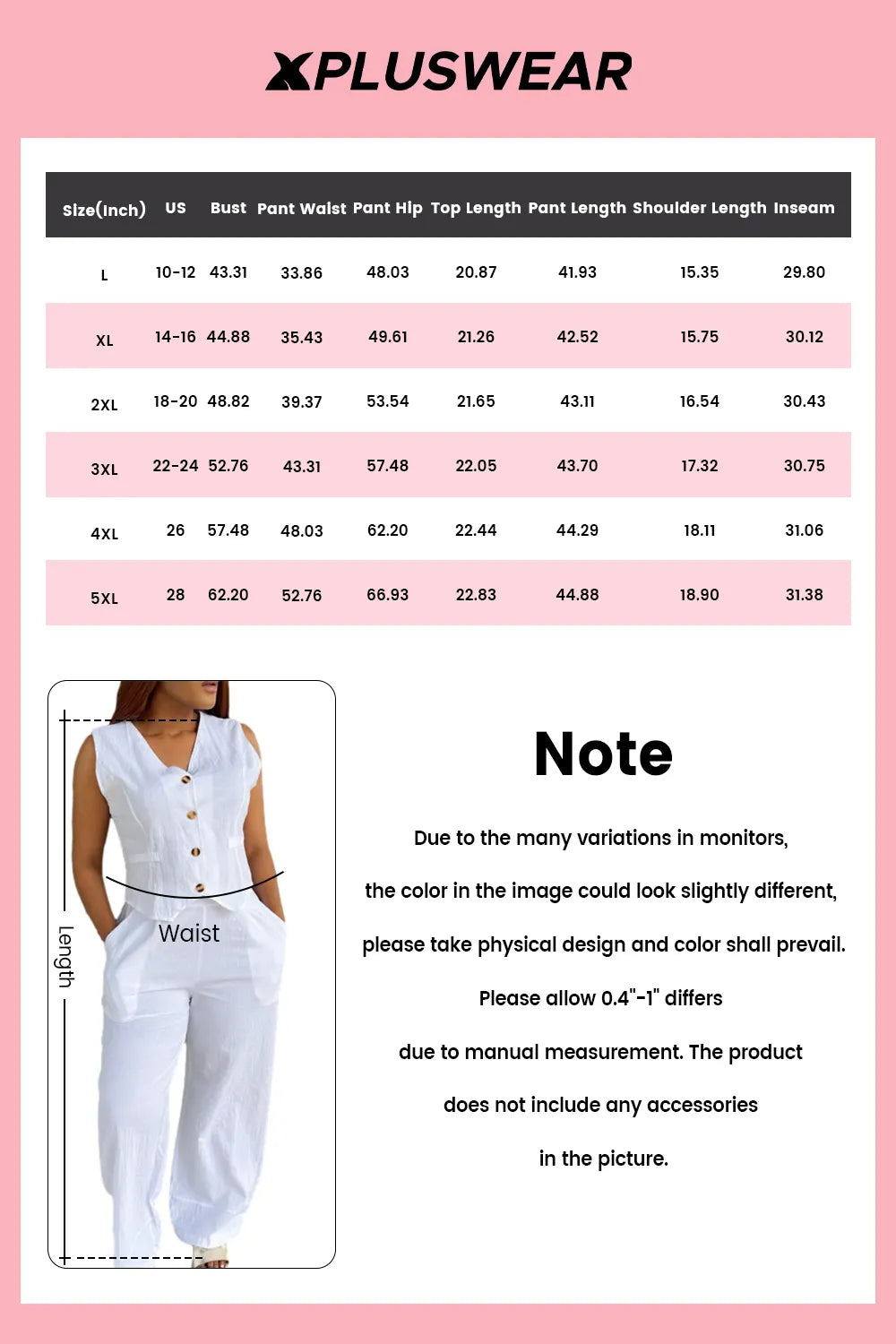 Plus Size Vacation White Casual Pocket Linen Two Piece Pant Sets