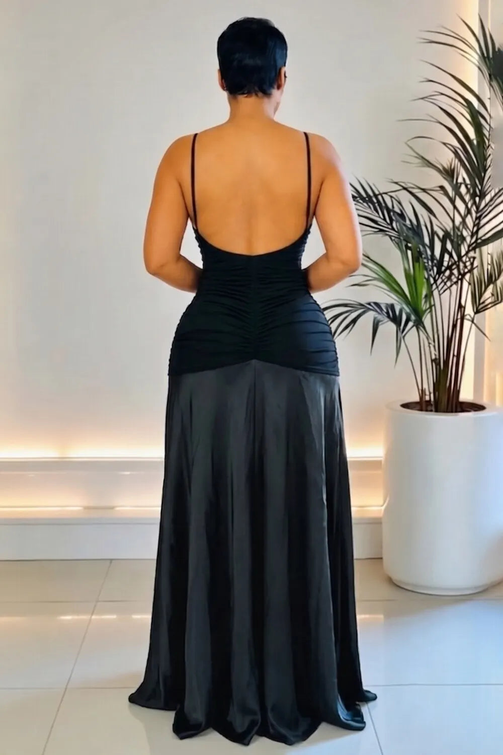 Deep V Neck 3D Floral Patchwork Evening Gowns Maxi Dresses-Black [Pre Order]