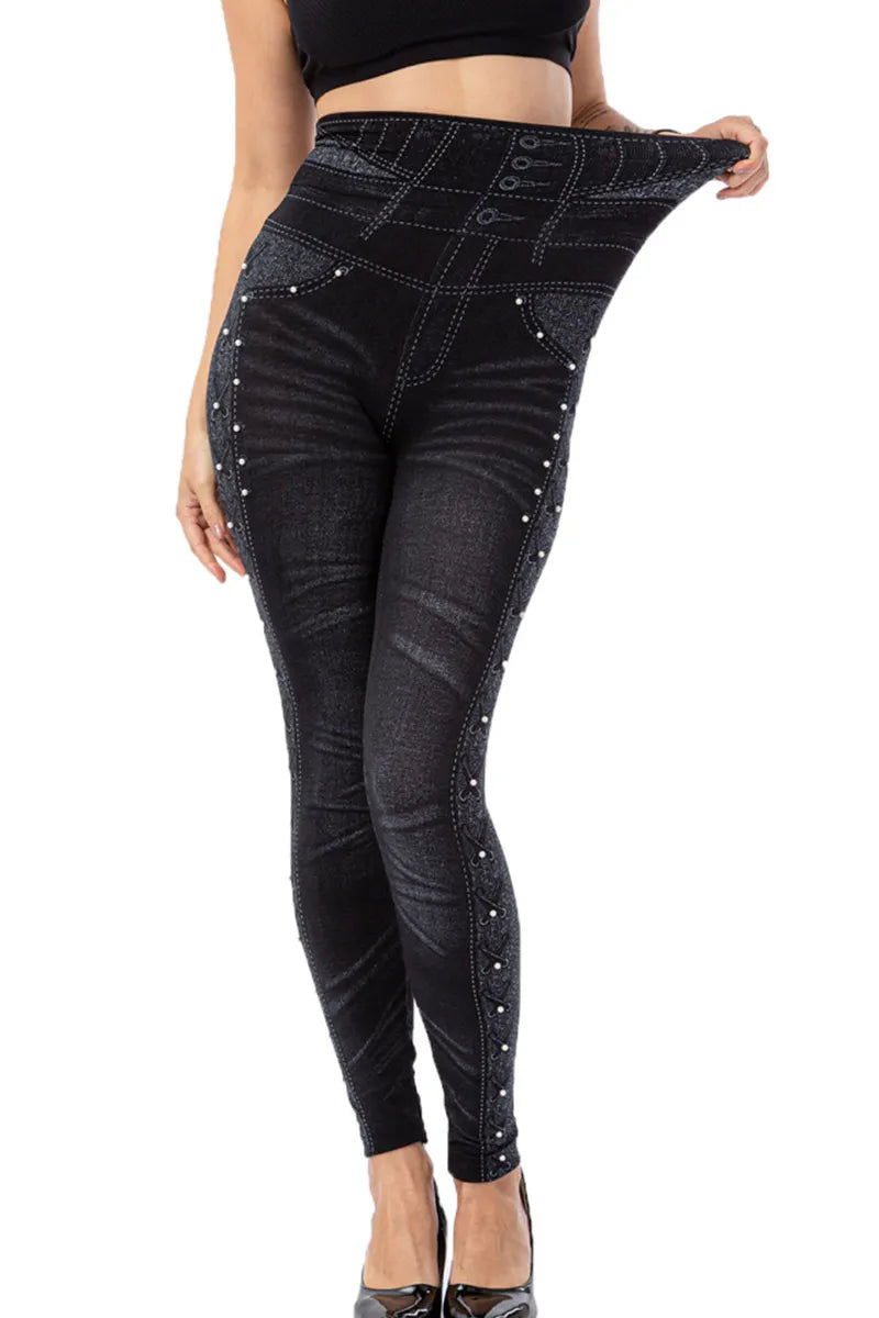 Ladies' High-Waist Patterned Floral Print Jeans